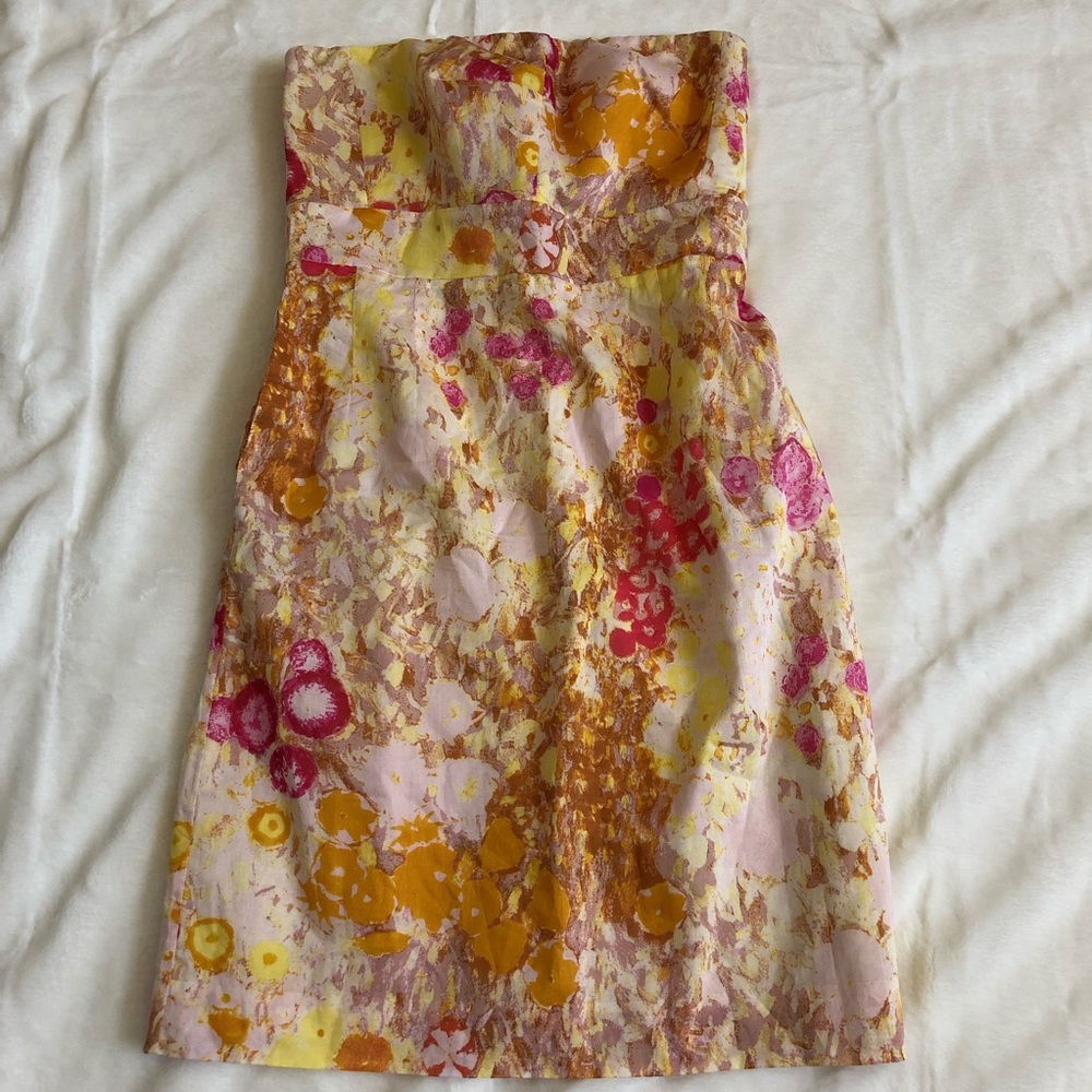 J. Crew Strapless Floral Dress - Pink, Orange, Yellow